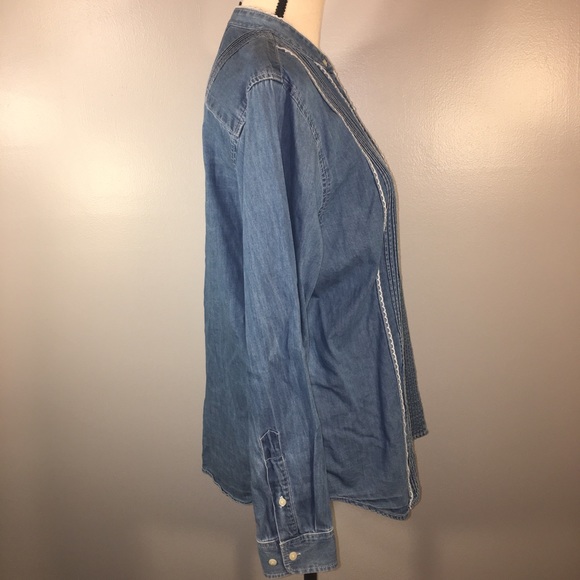 Lauren Ralph Lauren Jeans Co. Cotton Button Up Pin Tuck Long Sleeve Top Size 10 - Picture 8 of 15